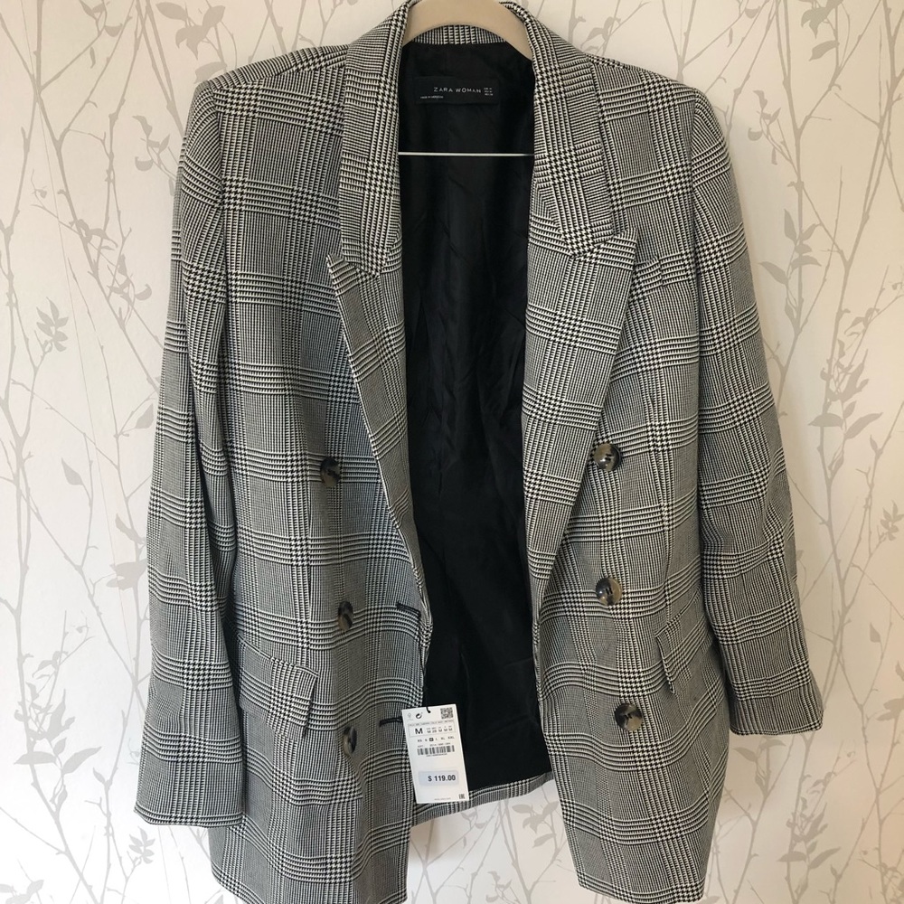 Zara Checked Double-Breasted Blazer